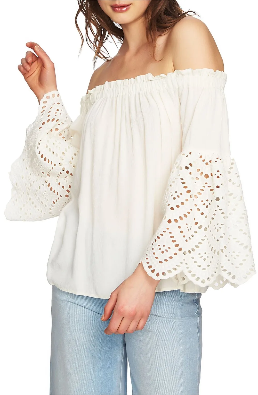 1. State Off Shoulder Blouse with Eyelet Sleeves