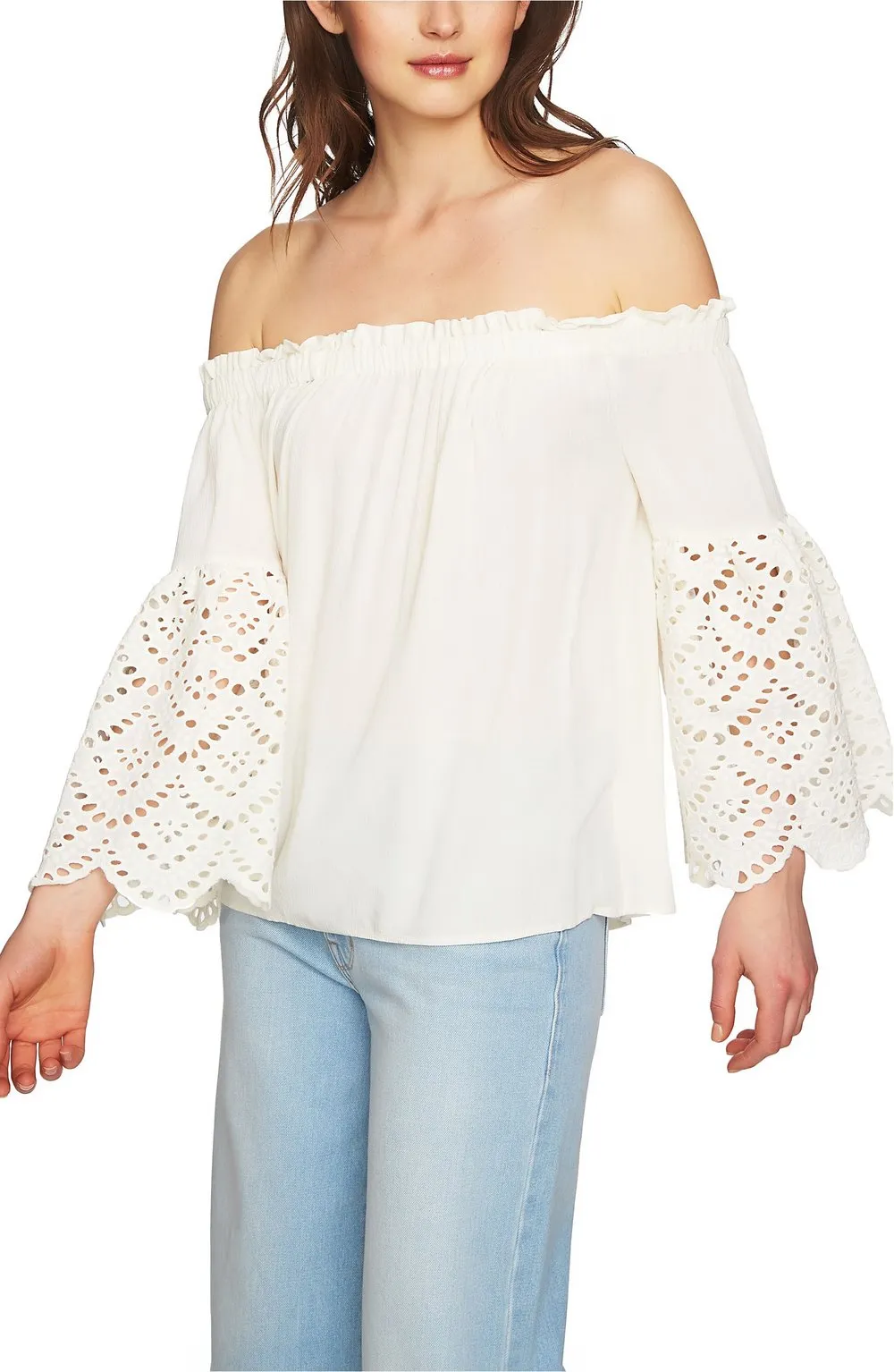 1. State Off Shoulder Blouse with Eyelet Sleeves