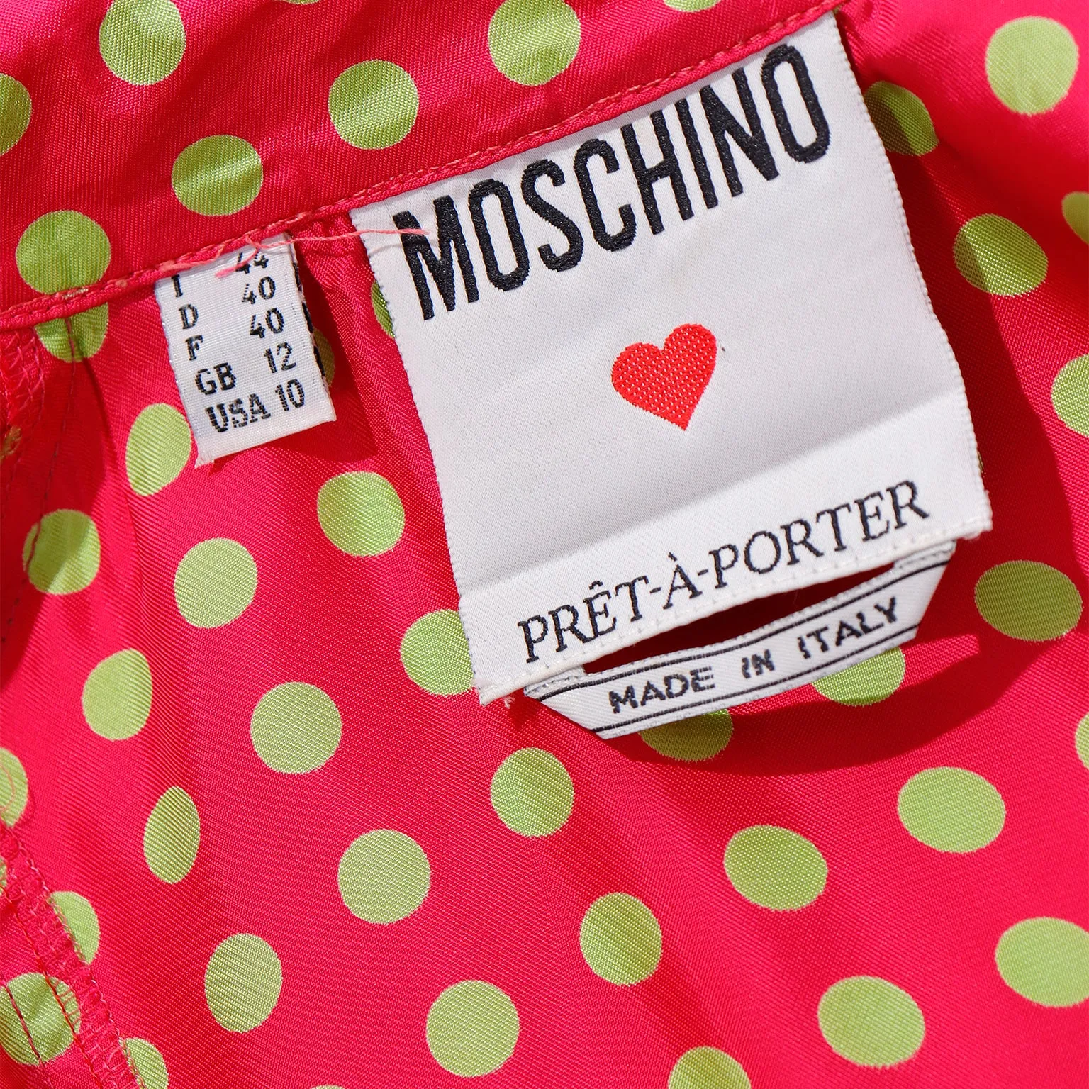 1980s Franco Moschino Red & Lime Green Polka Dot Tie Blouse