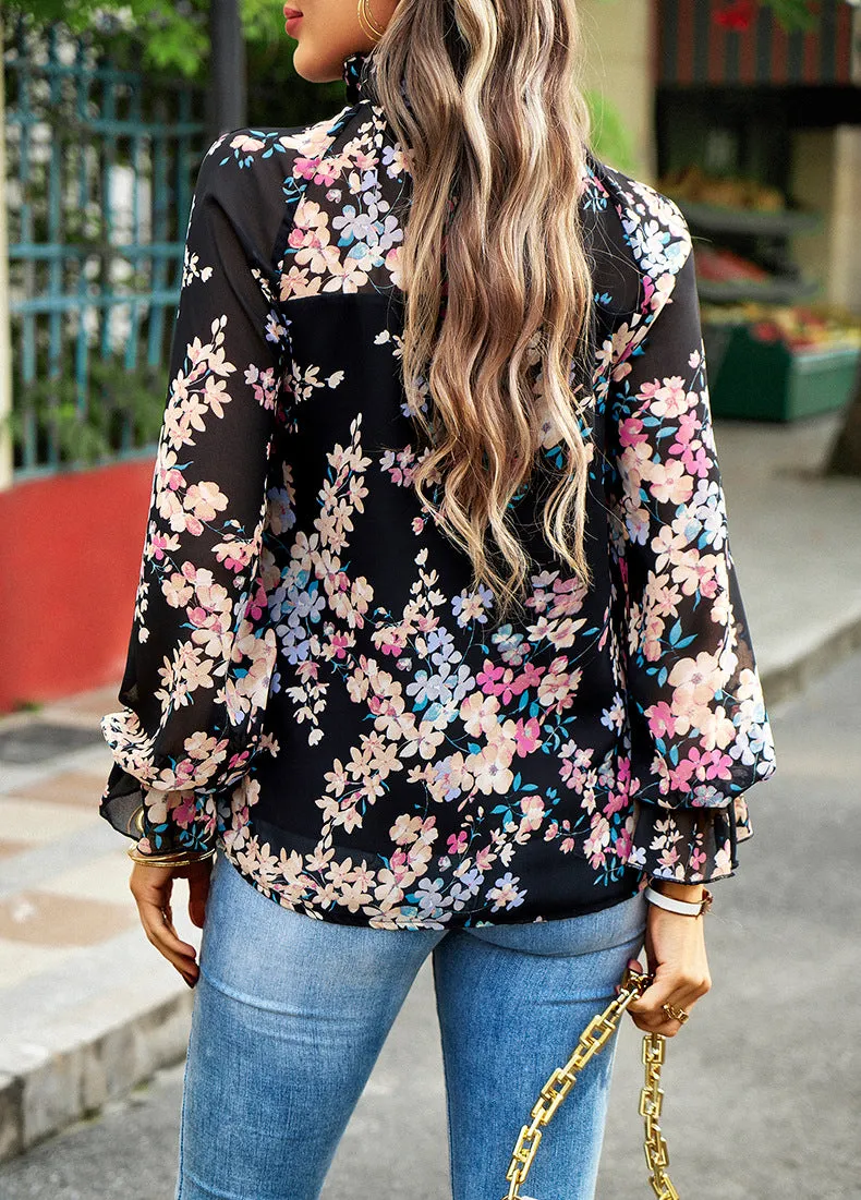 All-Match Slim Floral Long-Sleeved Commuter Top Wholesale Women'S Top