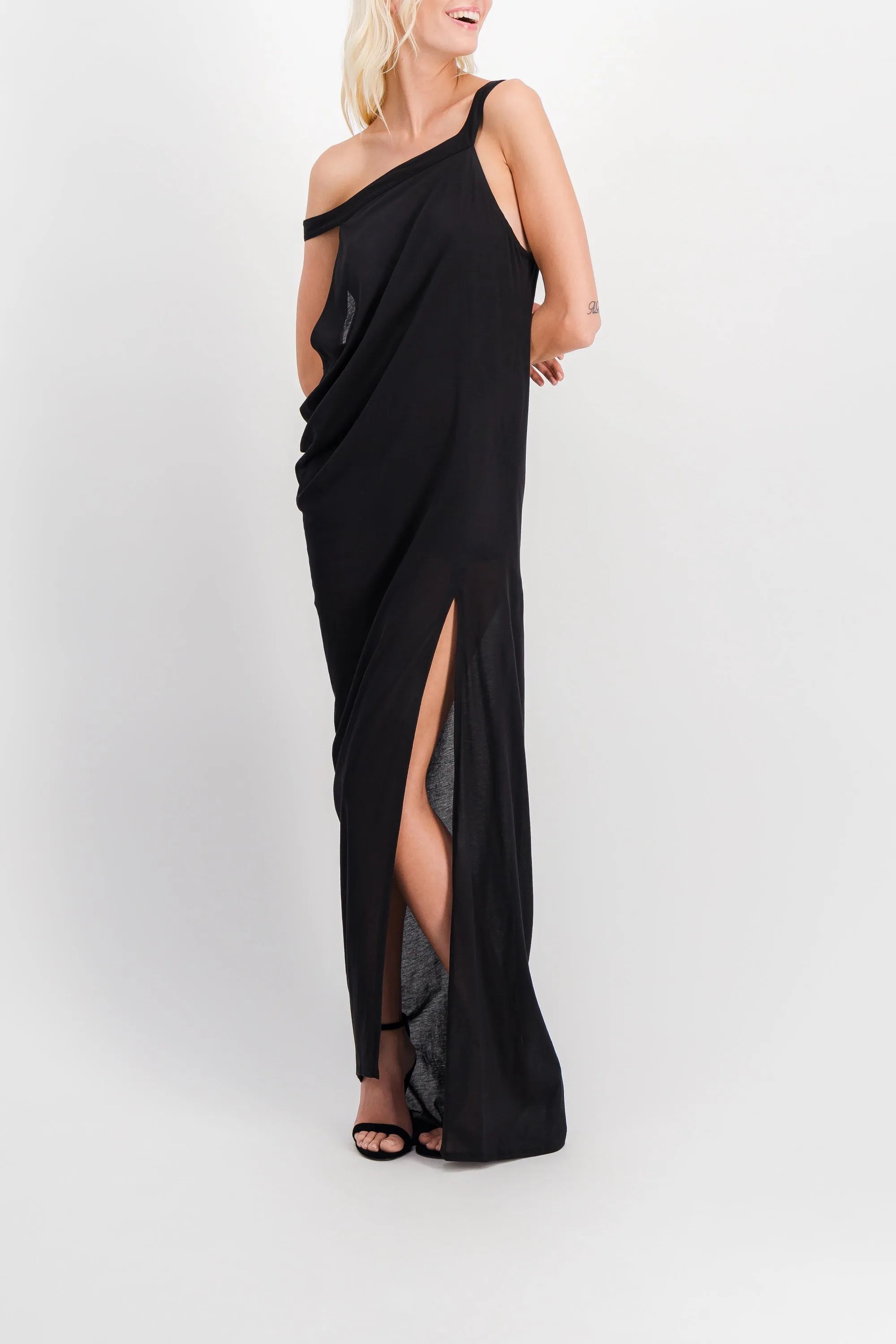 Asymmetric draped maxi dress