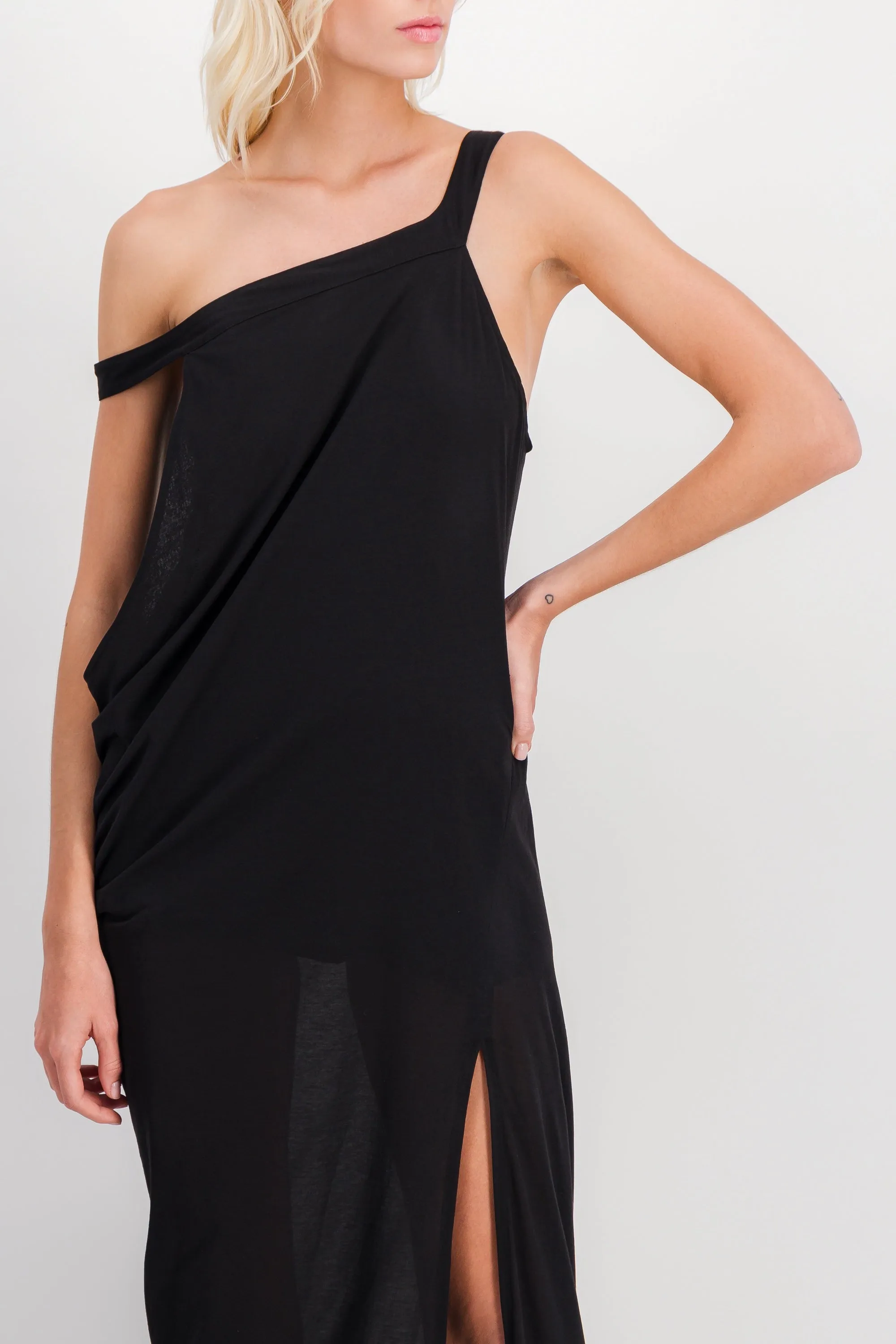 Asymmetric draped maxi dress