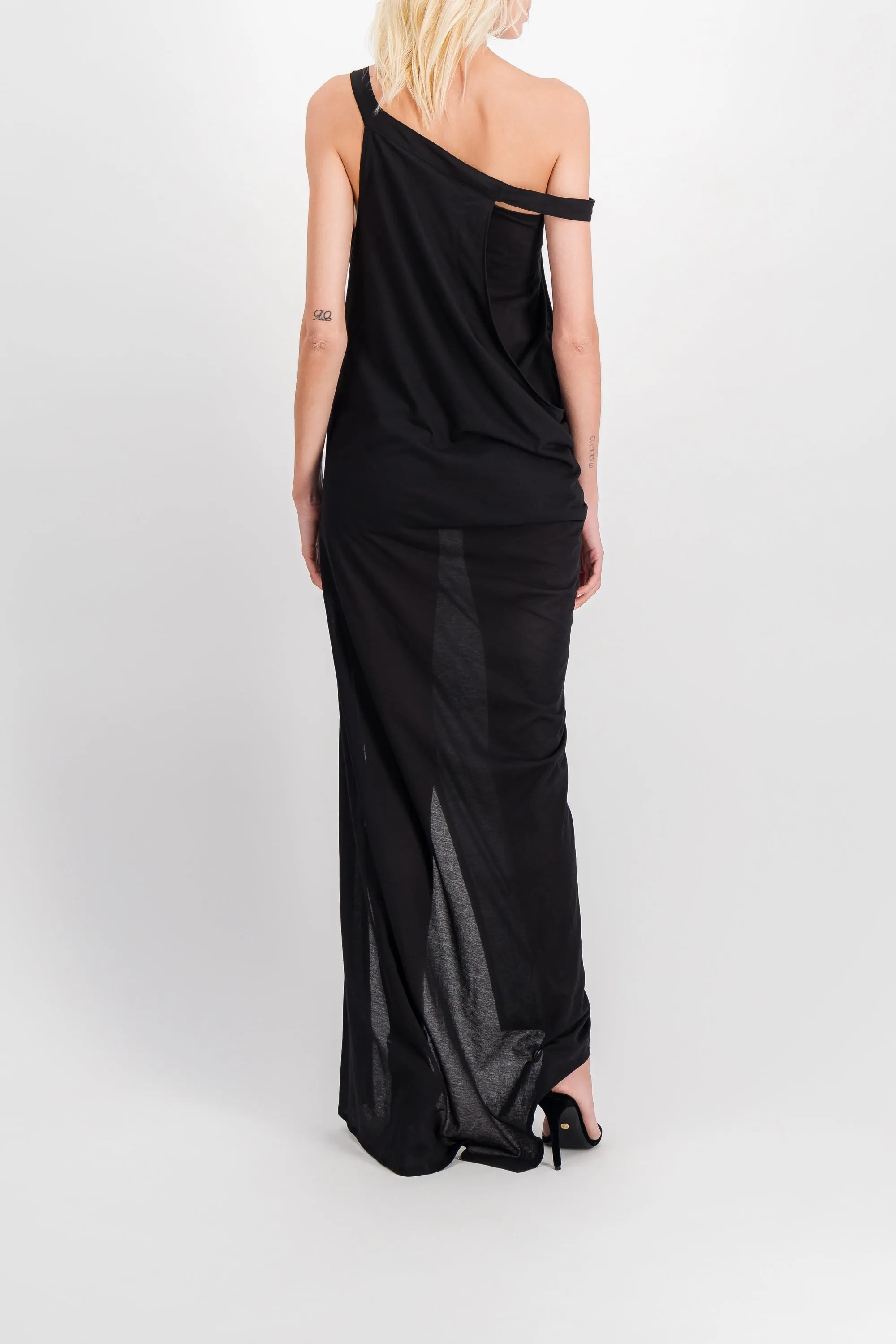 Asymmetric draped maxi dress