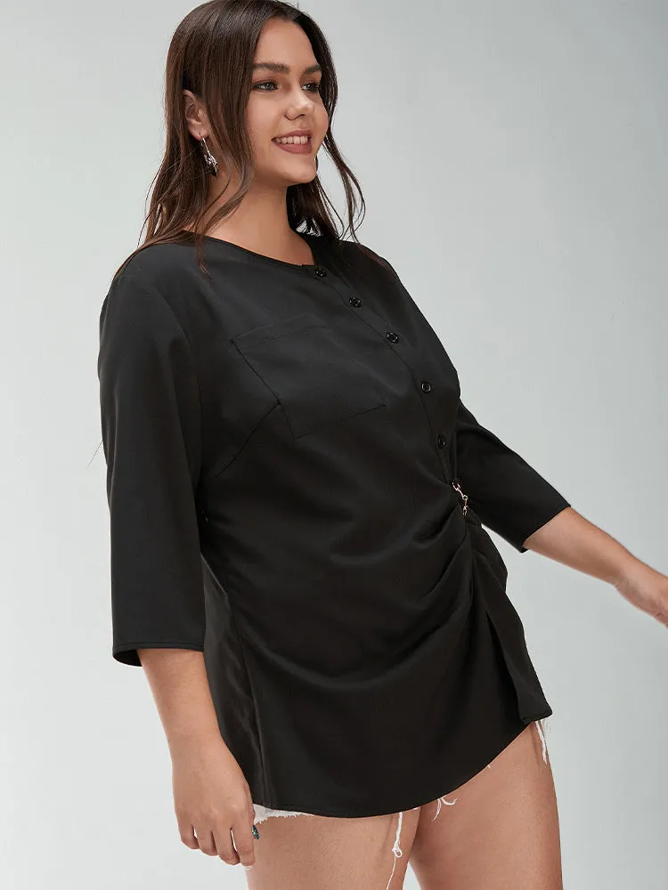 Asymmetrical Button Regular Blouses