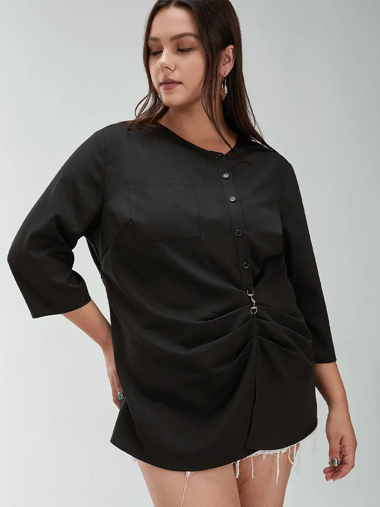 Asymmetrical Button Regular Blouses