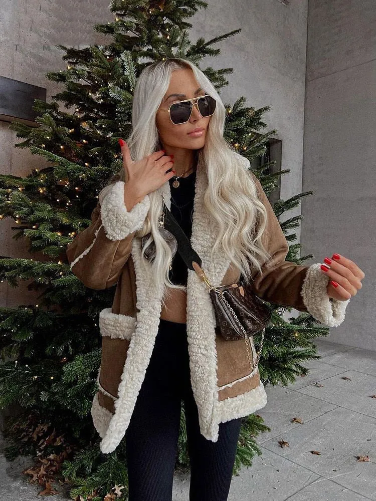 Autumn Winter Women Warm Faux Fur Coat Jacket Lamb Wool Thickened shearling  Coat