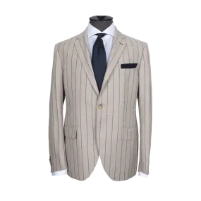 BEIGE AND BLUE CHALK PINSTRIPE