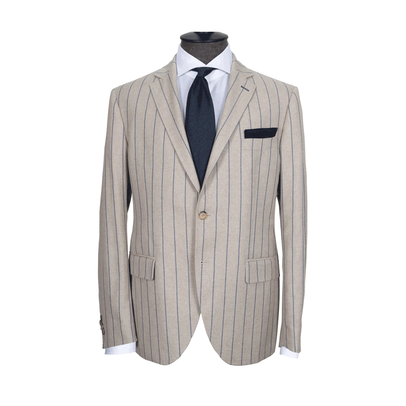 BEIGE AND BLUE CHALK PINSTRIPE