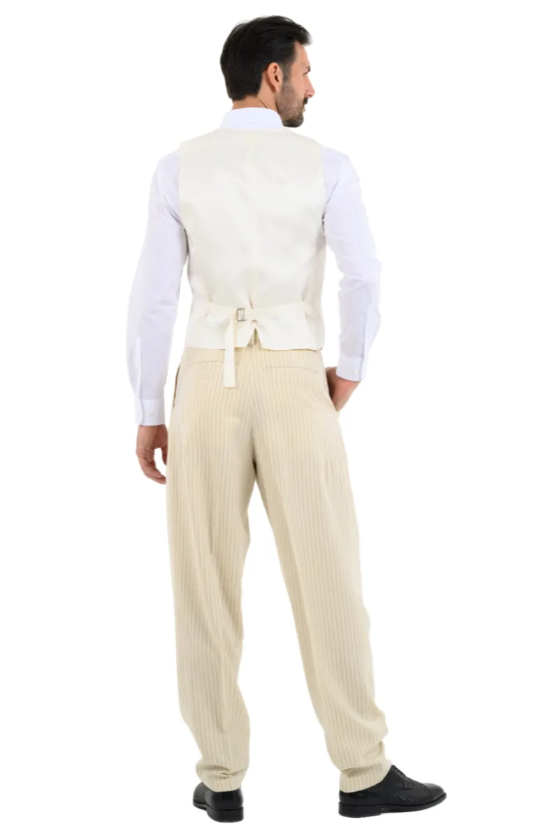 Beige Pinstriped Tango Pants With Two Inverted Pleats