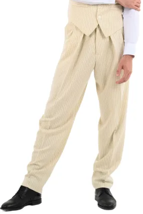 Beige Pinstriped Tango Pants With Two Inverted Pleats