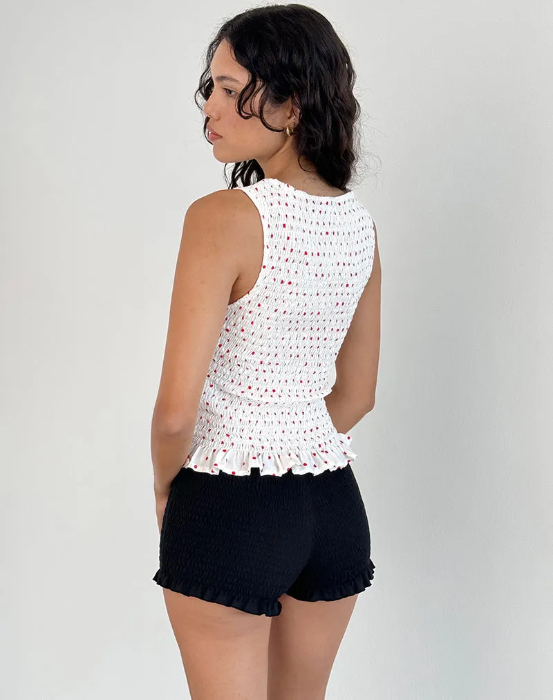 Birita Shirred Tank Top in White and Red Polkadot