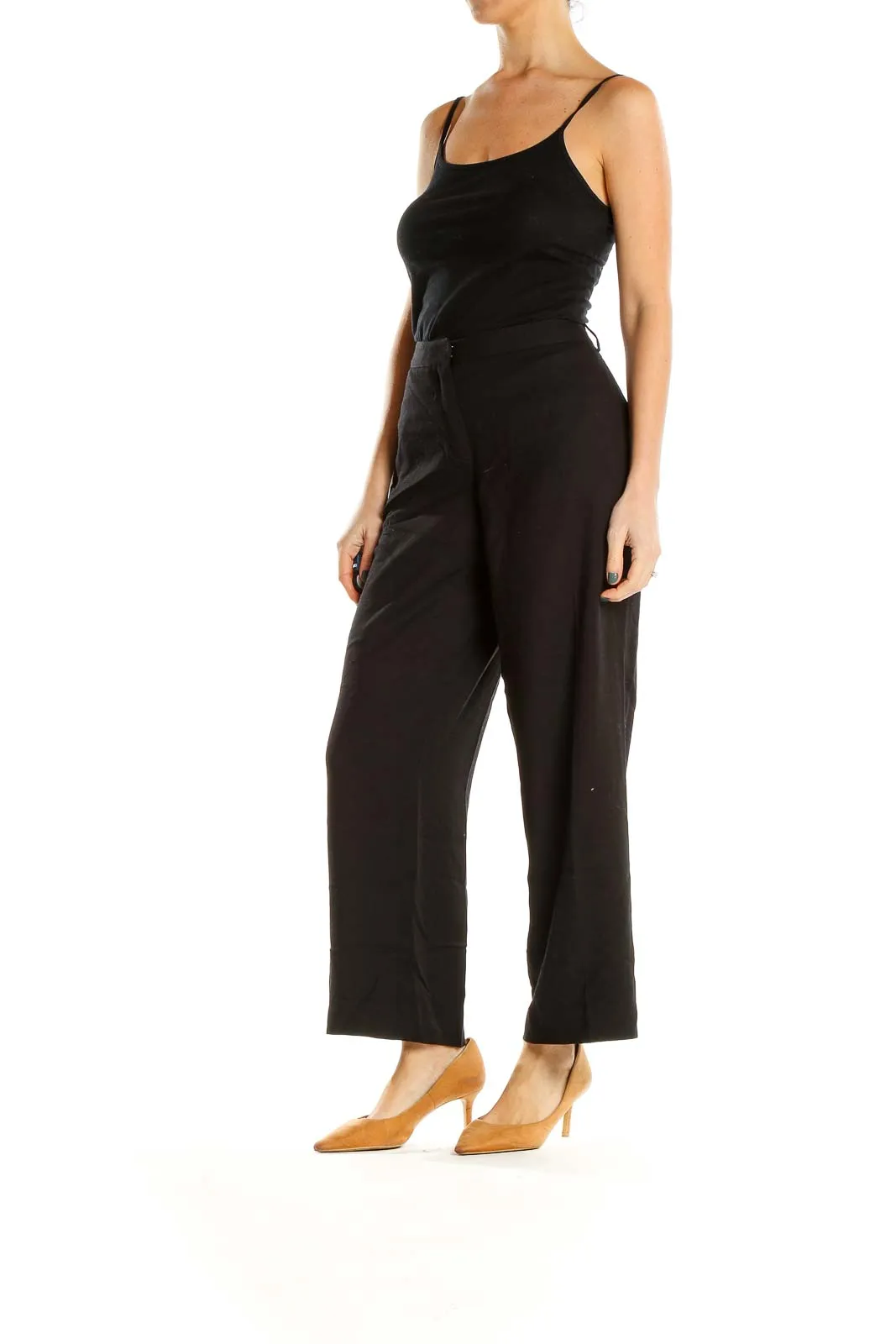 Black Classic Wide Leg Ankle Trousers