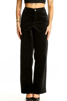 Black Cotton-Blend Wide-Leg Pants