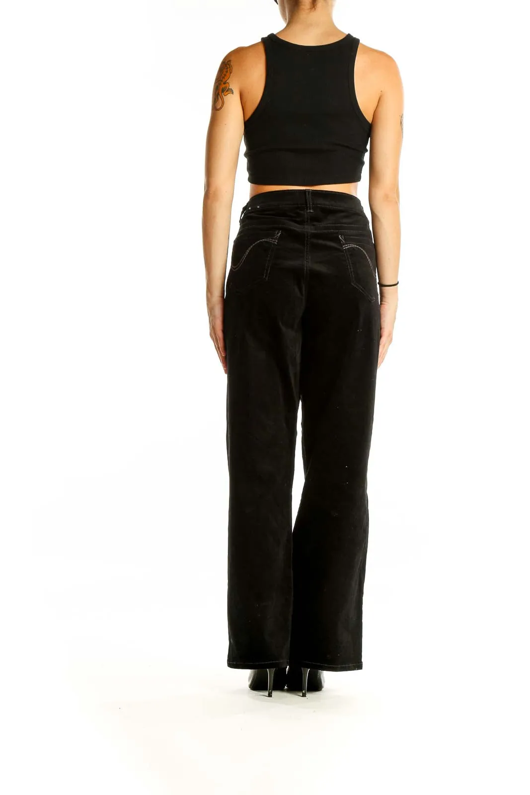 Black Cotton-Blend Wide-Leg Pants