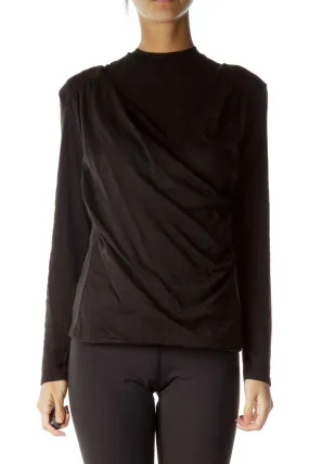 Black Deep-Neck Wrap Organic Cotton Blouse