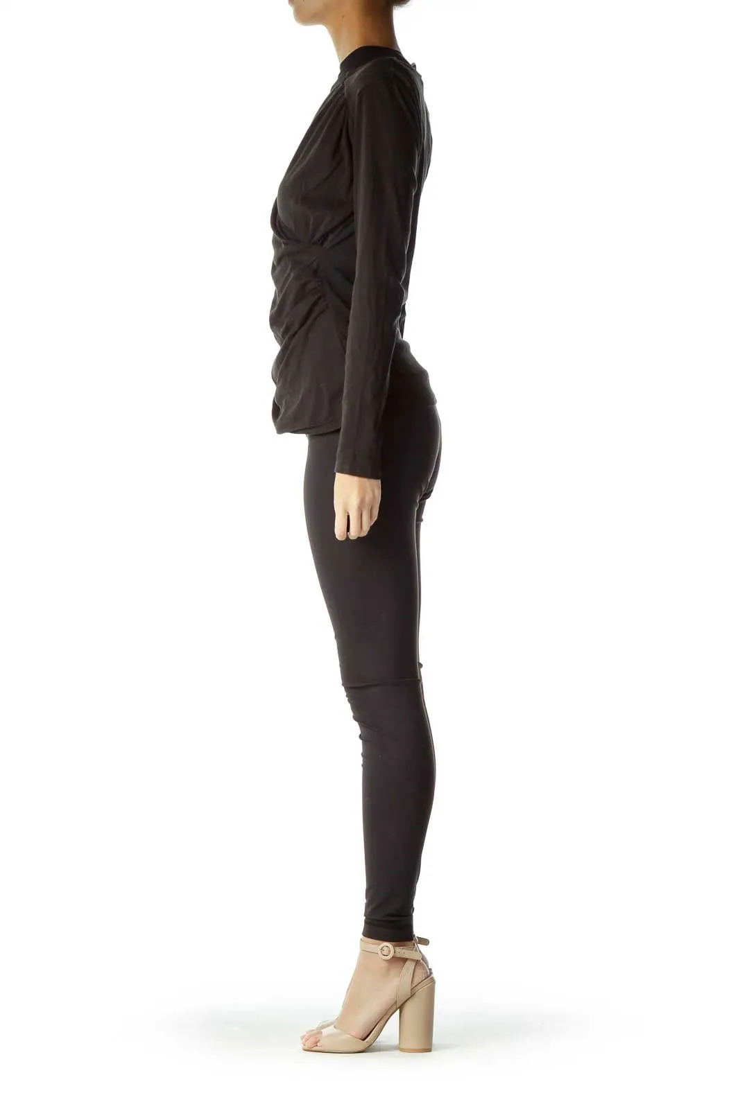 Black Deep-Neck Wrap Organic Cotton Blouse