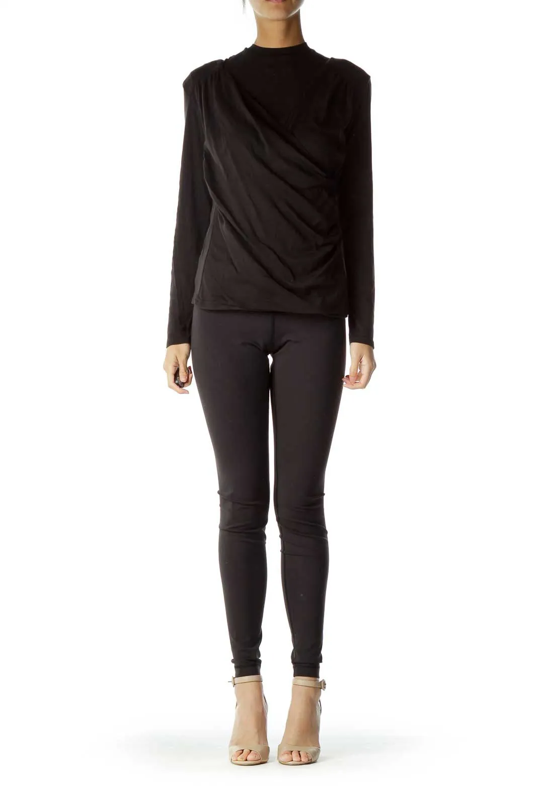 Black Deep-Neck Wrap Organic Cotton Blouse