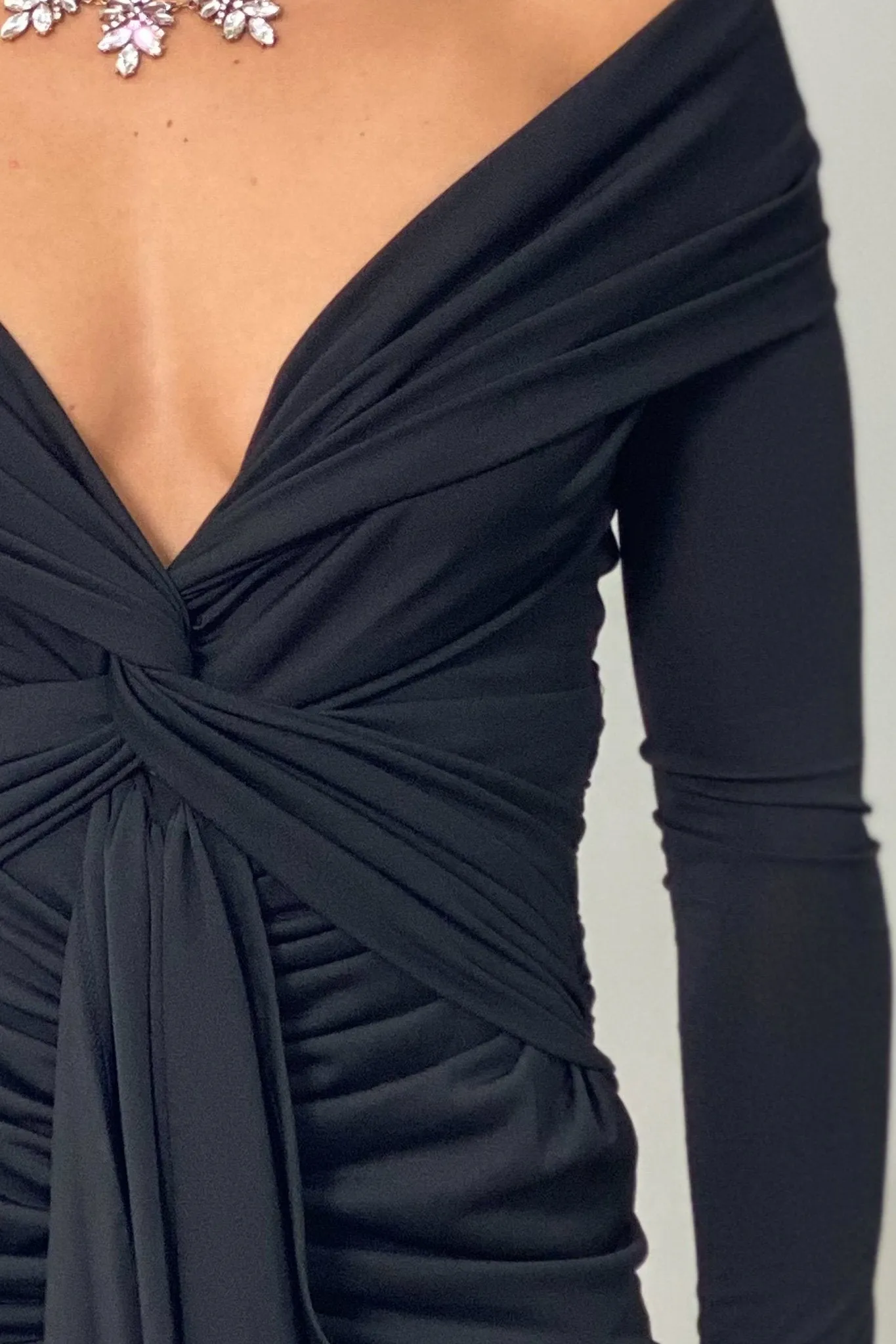 Black Draped Knot Short Dress