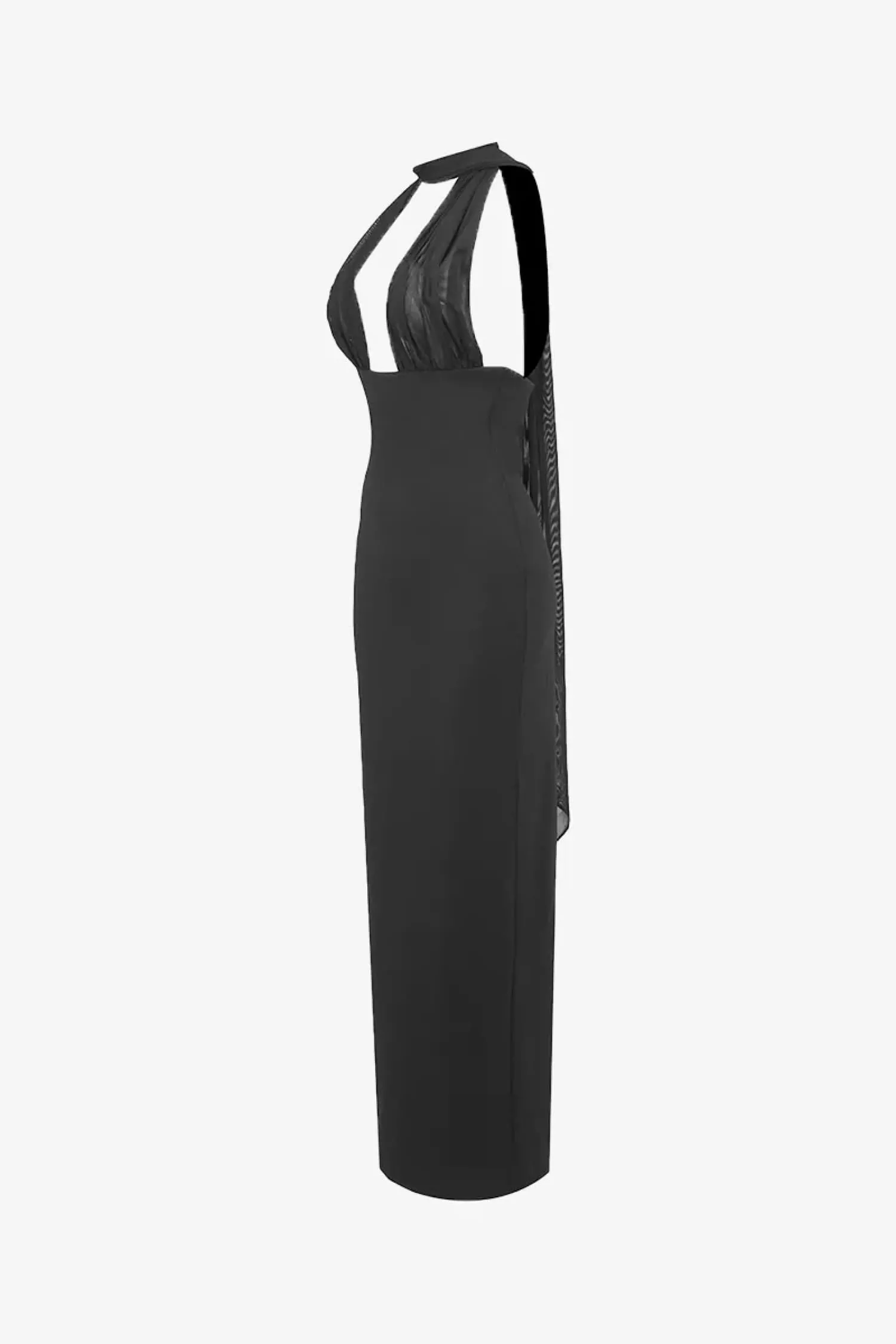 Black Halter Draped Maxi Dress