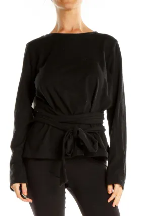 Black Long Sleeve Chic Wrap Top