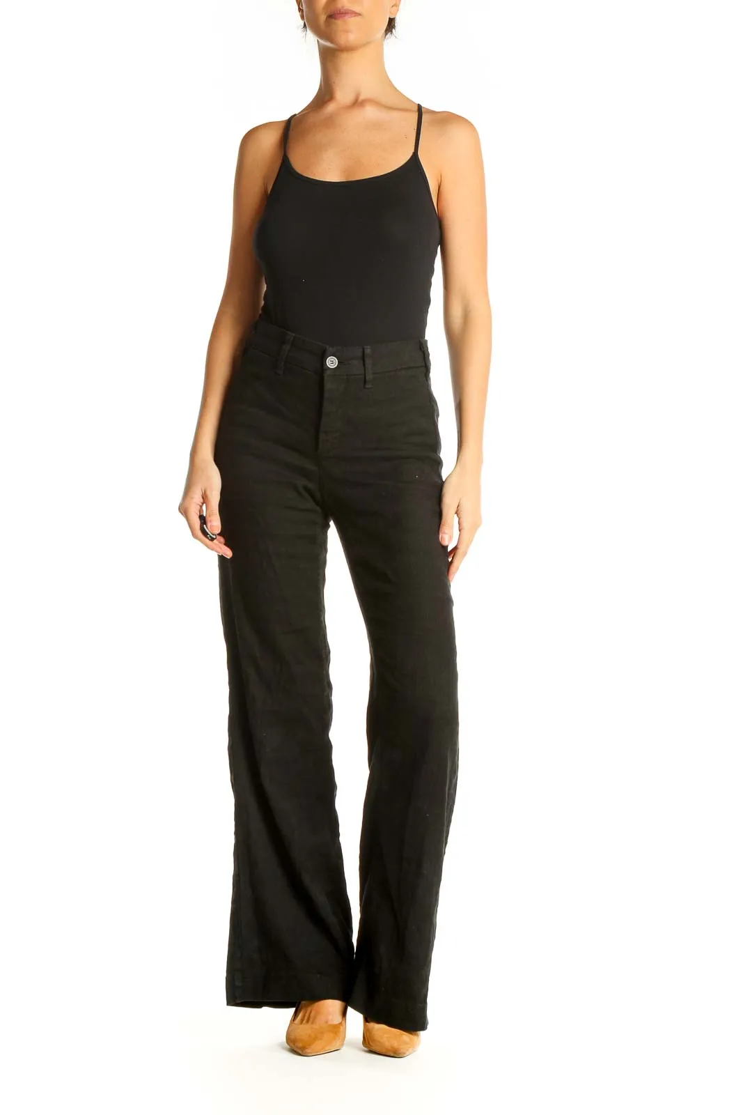 Black Solid All Day Wear Wide Leg Pants