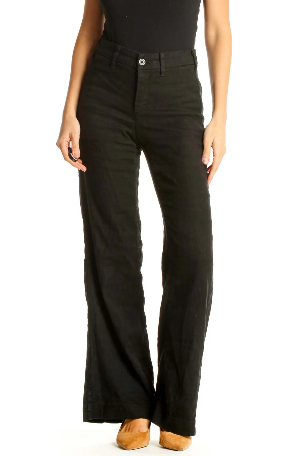 Black Solid All Day Wear Wide Leg Pants