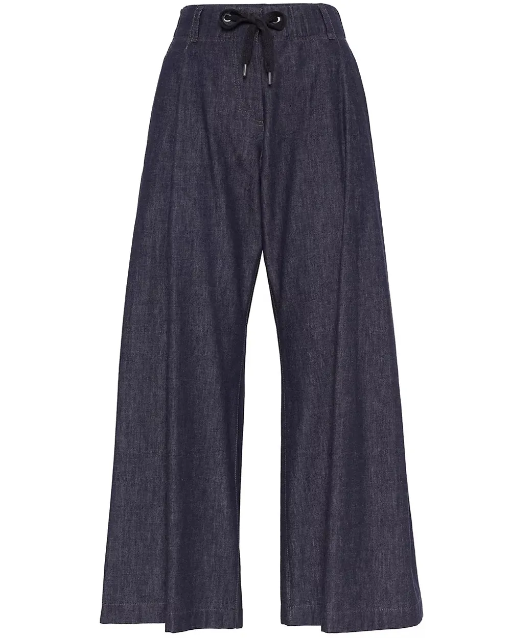 Blue Denim Elastic Waist Wide Leg Pant