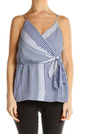 Blue Striped Wrap-Style Camisole Top