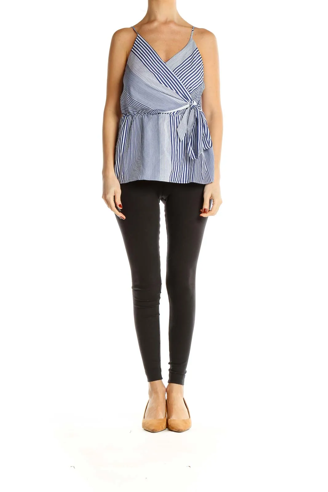 Blue Striped Wrap-Style Camisole Top