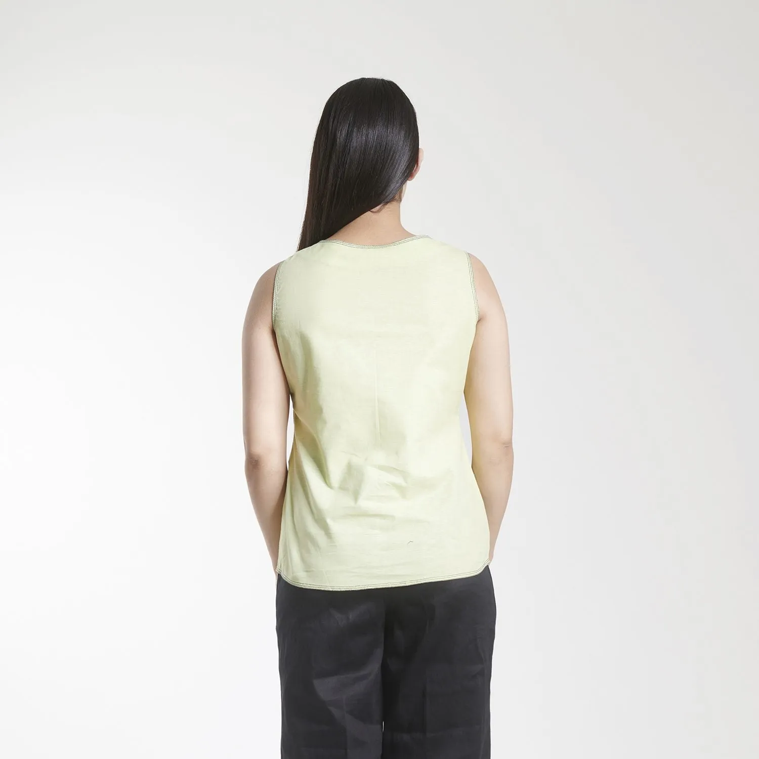 Boat Neck Cotton Linen Apple Green Top 