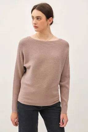 BOAT NECK DOLMAN SLEEVE PULLOVER KNIT TOP | Mocha