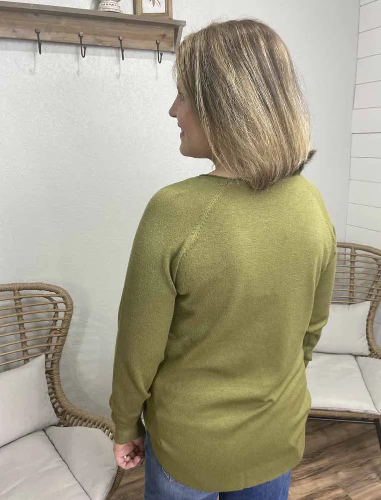 Boat Neck Long Sleeve Pullover Sweater in Moss by Staccato