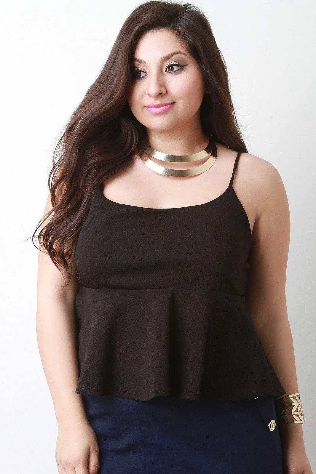 Boat Neck Spaghetti Peplum Crop Top