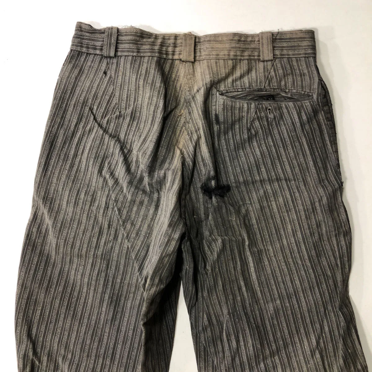 C1920 French Patched Pinstripe Workwear Trousers