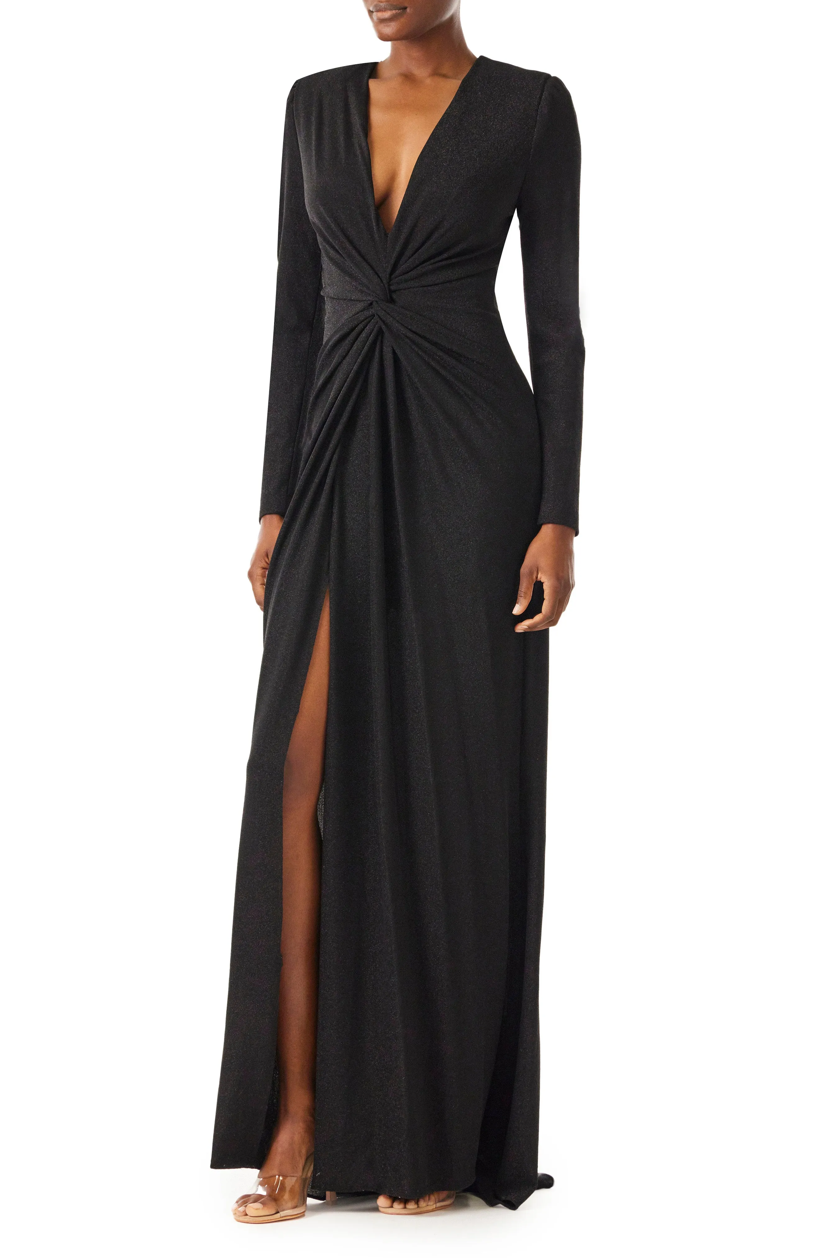 Deep V-Neck Glitter Knit Gown