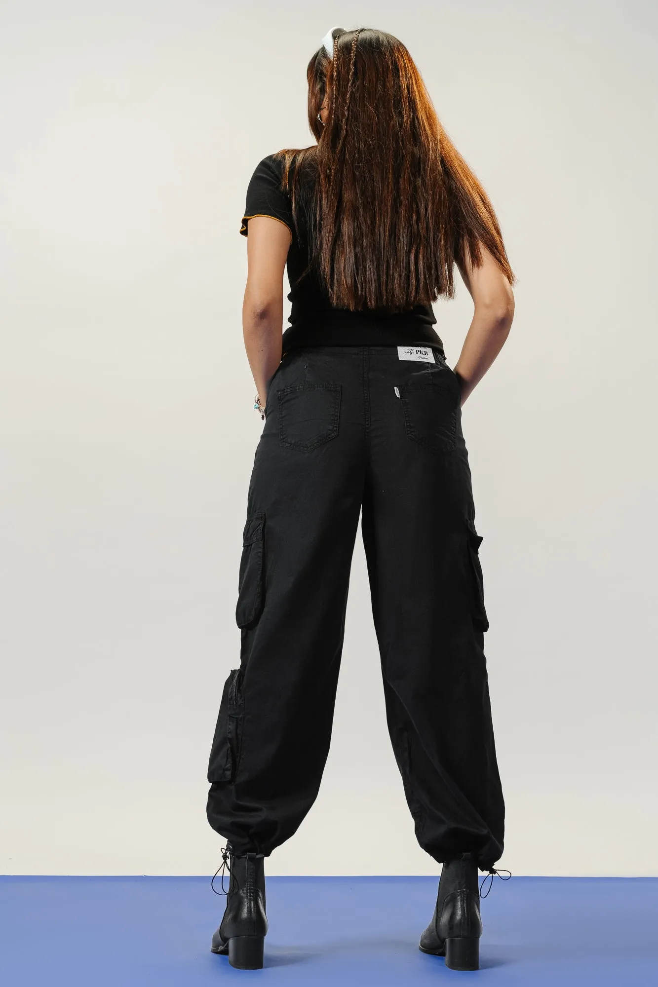 Denim Black Elasticated Cargo Joggers