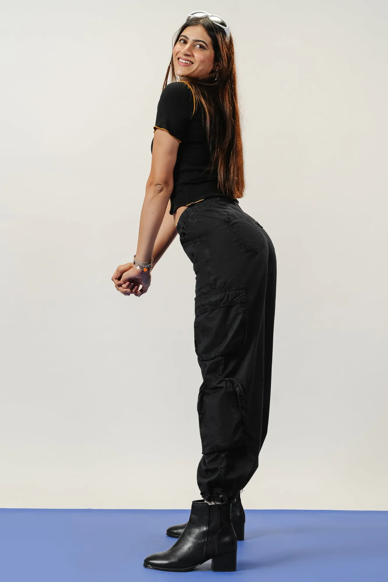 Denim Black Elasticated Cargo Joggers