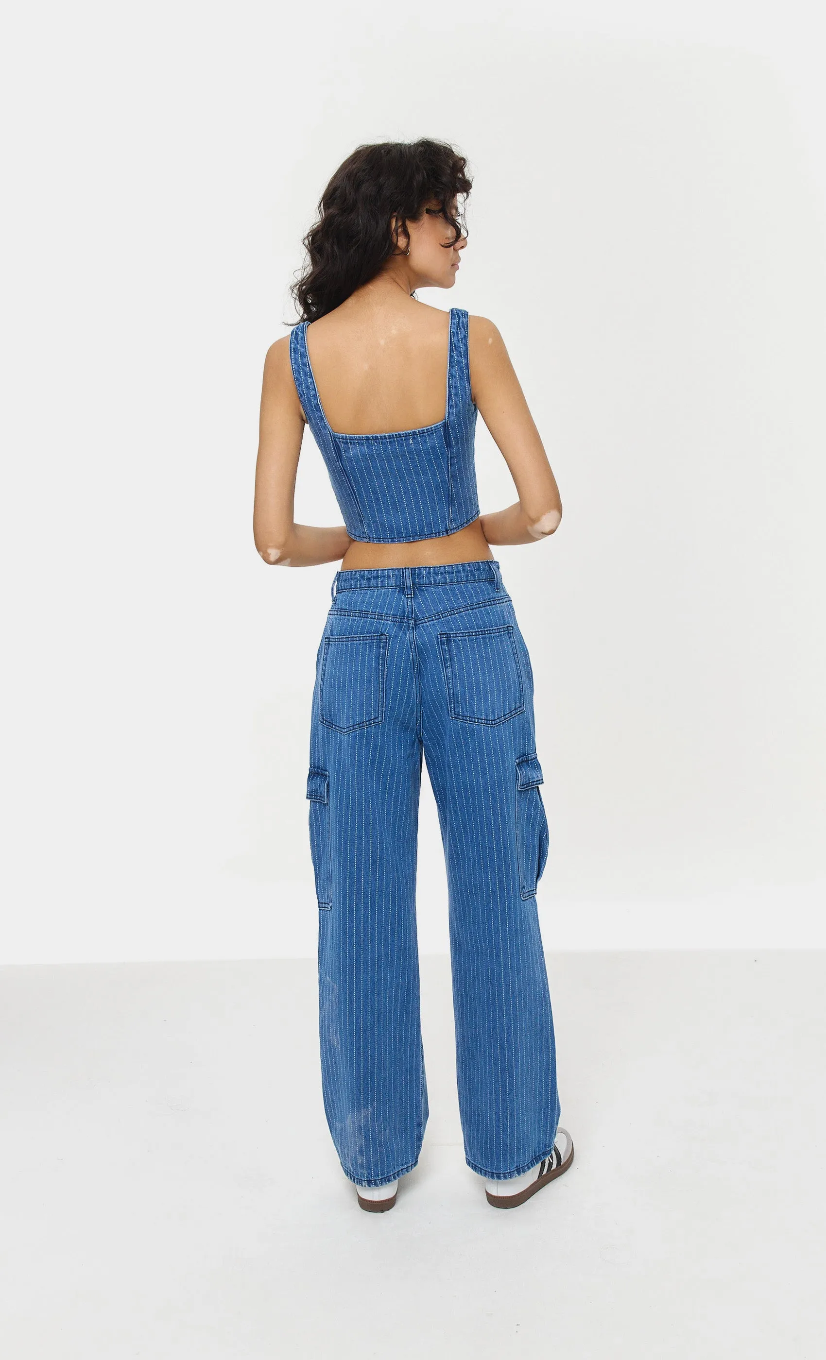 DENIM PINSTRIPE UTILITY JEANS