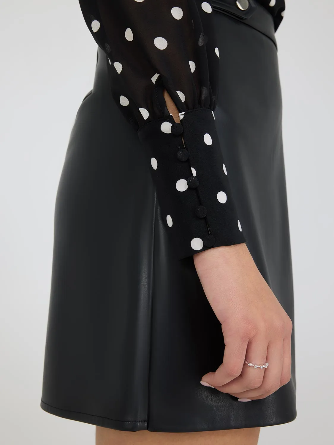 Dot Print Long Chiffon Sleeve Top