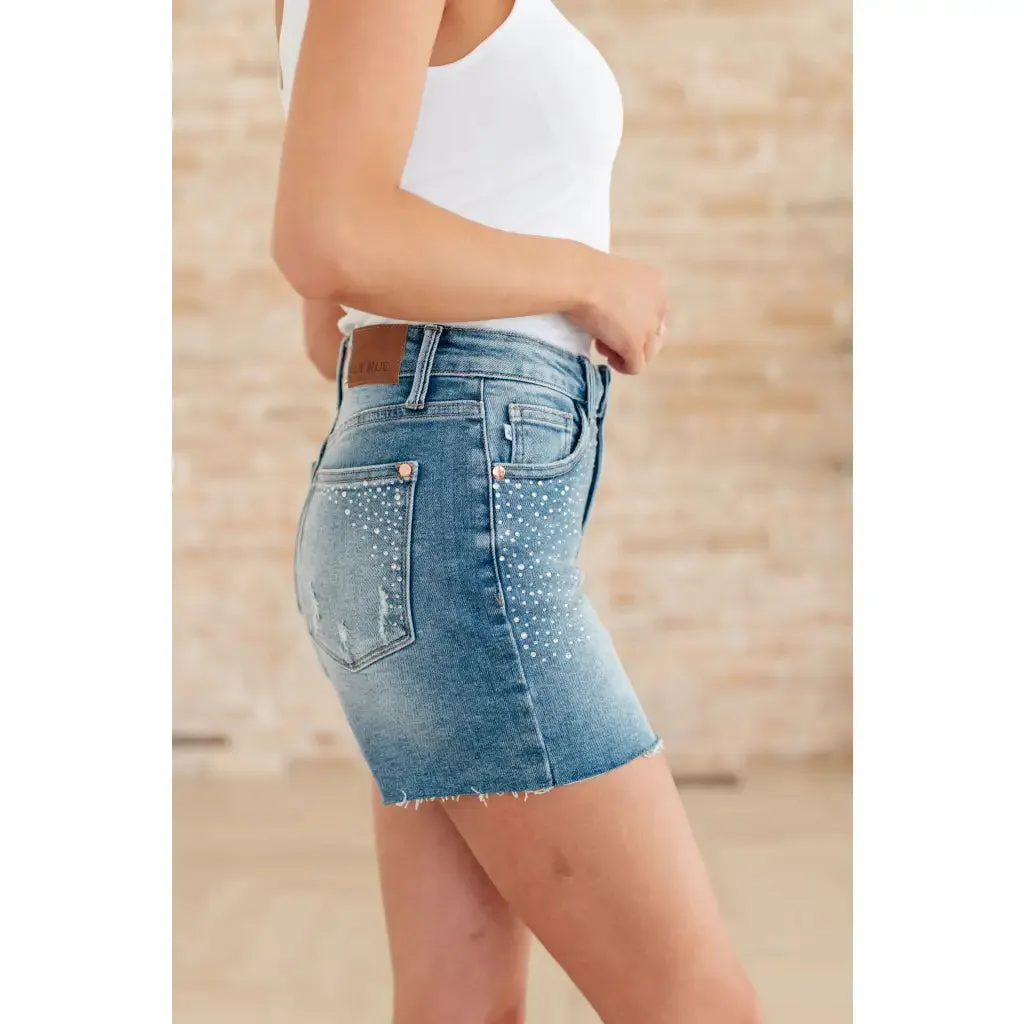 Elle High Rise Rhinestone Cutoff Shorts