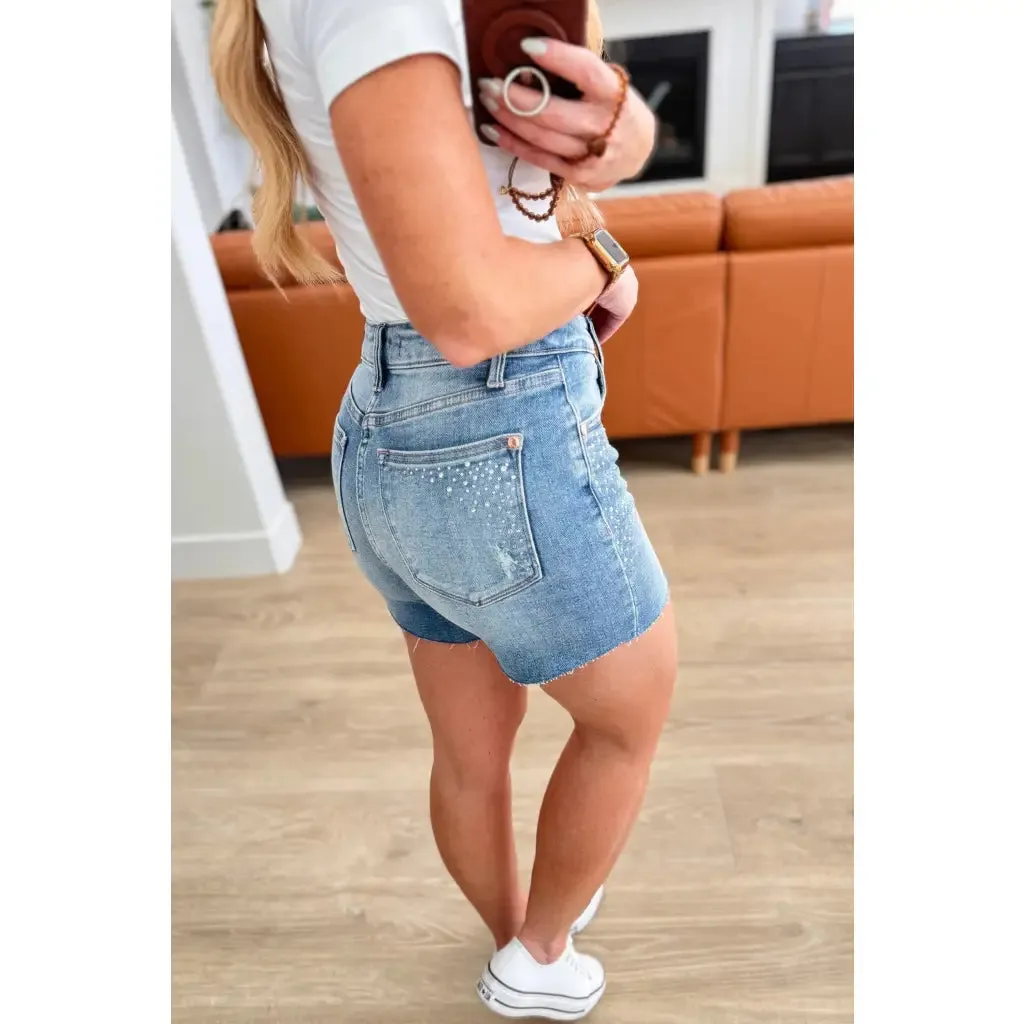 Elle High Rise Rhinestone Cutoff Shorts