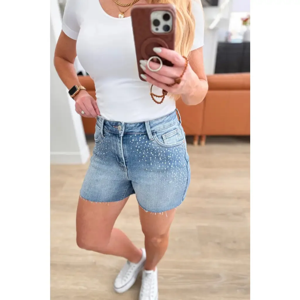 Elle High Rise Rhinestone Cutoff Shorts