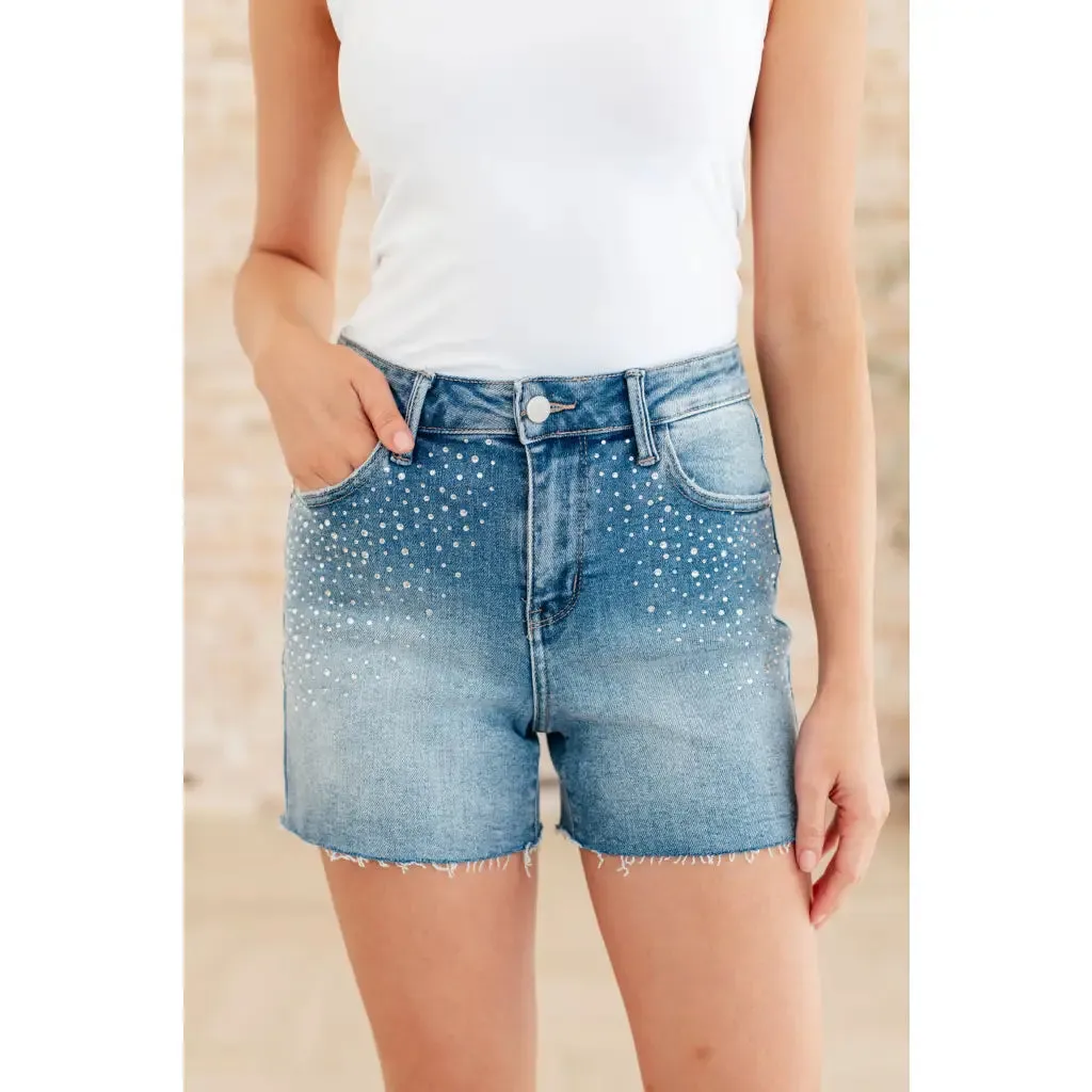 Elle High Rise Rhinestone Cutoff Shorts