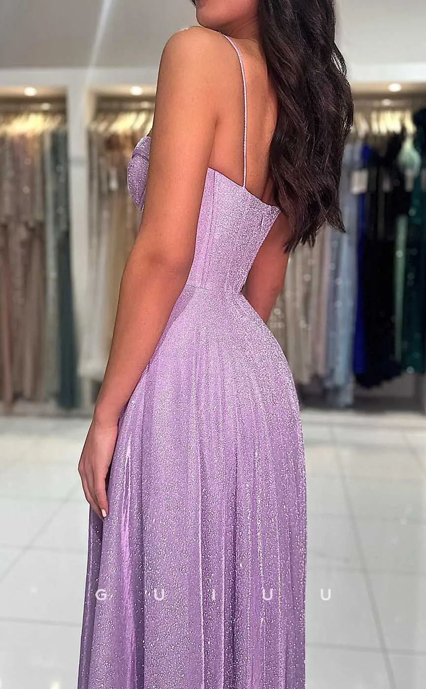 G4506 - Simple & Casual A-Line Strapless Straps Sleeveless High Side Slit Long Prom Evening Dress