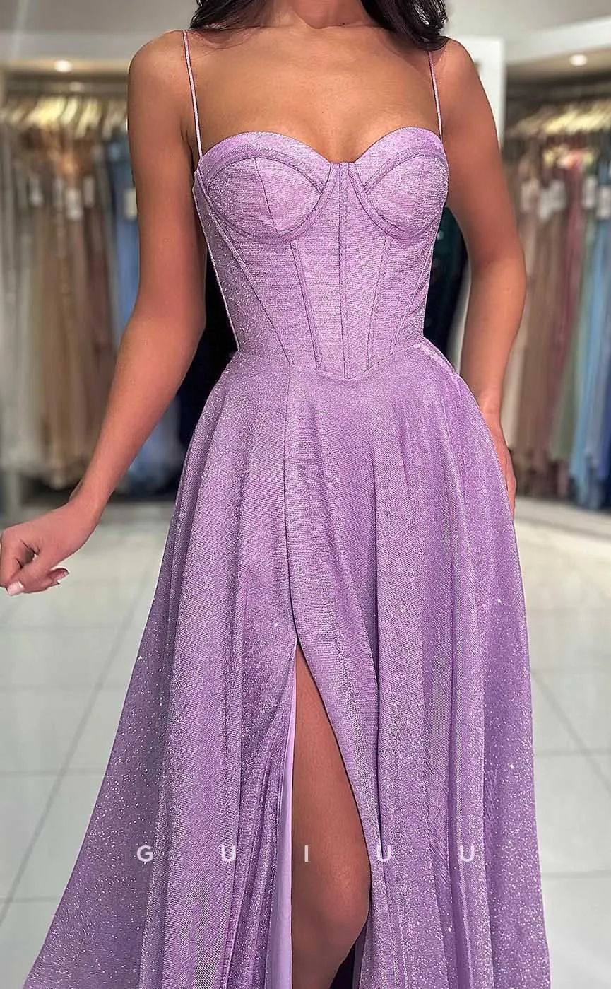 G4506 - Simple & Casual A-Line Strapless Straps Sleeveless High Side Slit Long Prom Evening Dress