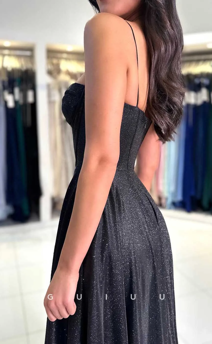 G4506 - Simple & Casual A-Line Strapless Straps Sleeveless High Side Slit Long Prom Evening Dress