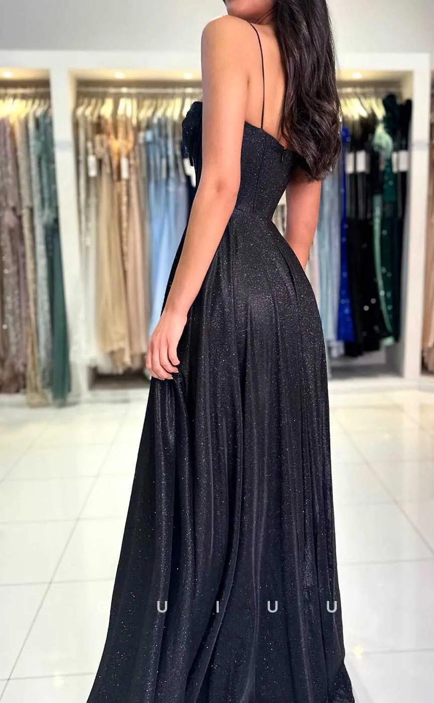 G4506 - Simple & Casual A-Line Strapless Straps Sleeveless High Side Slit Long Prom Evening Dress