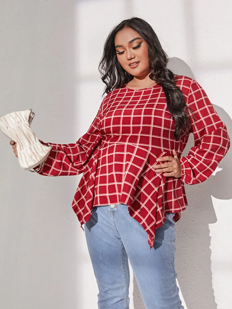 Gingham Asymmetrical Regular Blouses