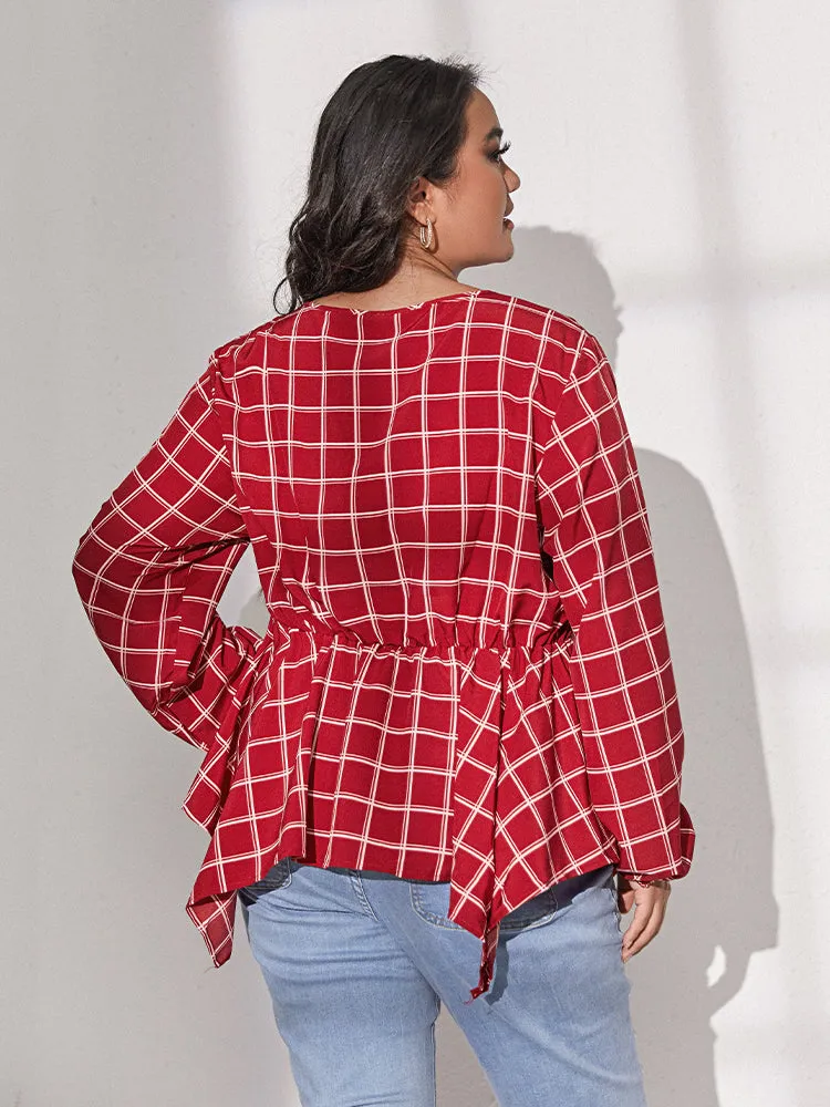 Gingham Asymmetrical Regular Blouses