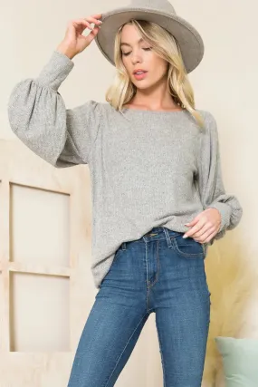 Gray Balloon Sleeves Top